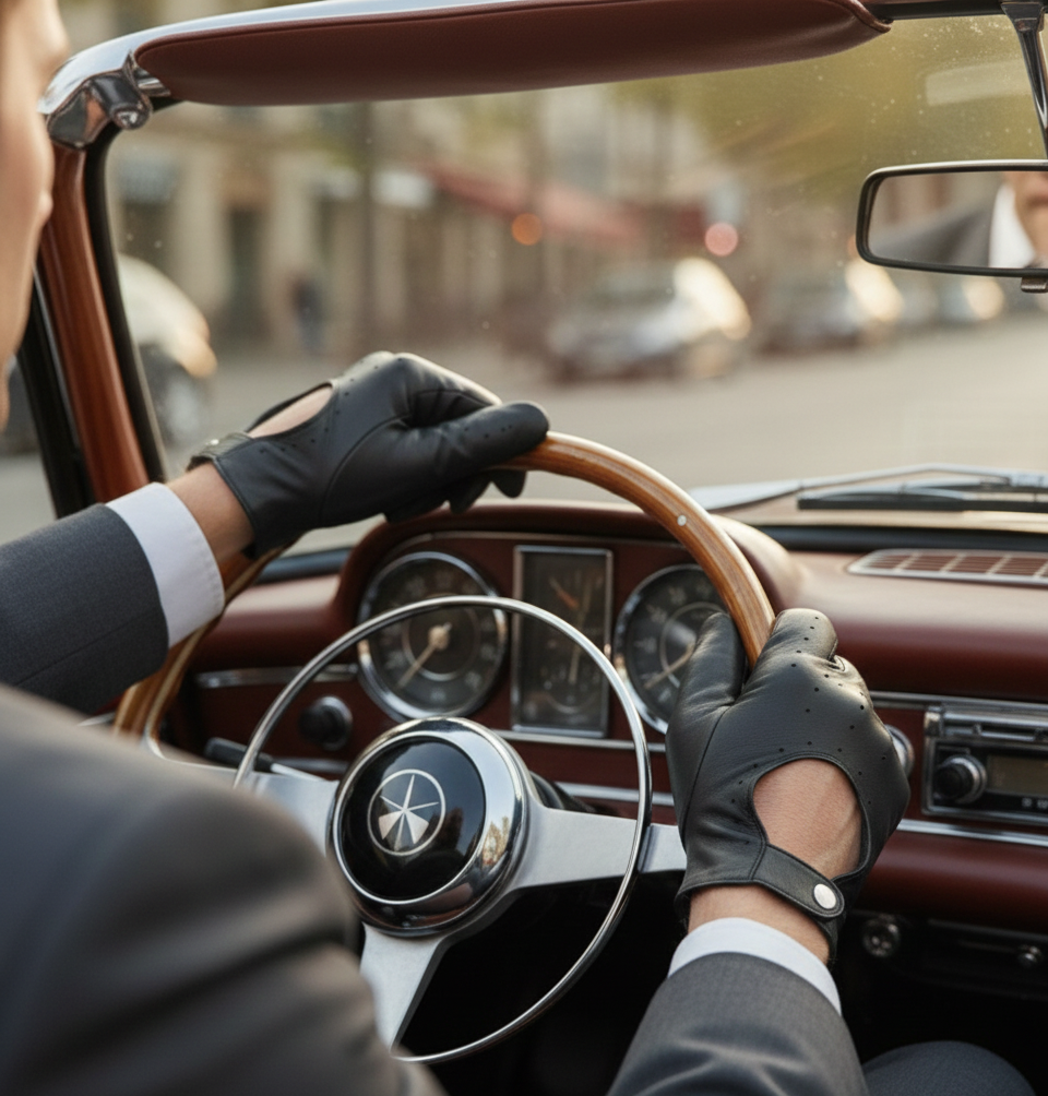 guanti in pelle da guida marrone – uomo (nappa sfoderato)